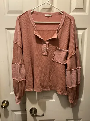 easel Dusty Rose Waffle Henley with Pocket thumbnail 1