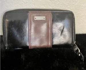 Badgley Mischka Black brown Soft Vegan Leather Wallet , Zipper‎ thumbnail 1