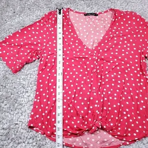 Abercrombie Tie Front Polka Dot Red White Cropped Shirt Top Short Sleeve Small thumbnail 8