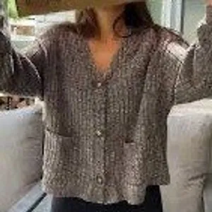 Women's Sz Medium Button Front Cardigan Heather Gray Oatmeal Ribbed Soft Pockets thumbnail 1