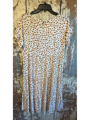 Women’s short sleeve ruffle spotted print dress size small tan and white thumbnail 5