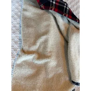 Women Red and Navy Blue Plaid Sherpa Lined Button Down jacket thumbnail 5