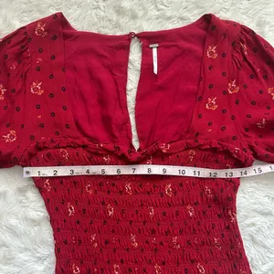 Free People Dress Two Faces Mini Ruched Bodice Long Sleeve Boho Ruby Red S thumbnail 11