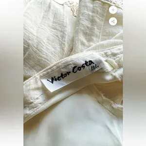 Victor Costa Mexican Wedding Dress Ivory Cotton Gauze & Lace Dress 1970 Size 0 thumbnail 13