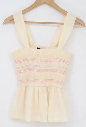 Madewell Top Womens M Texture & Thread Smocked Peplum Cream Rainbow Excellent thumbnail 1