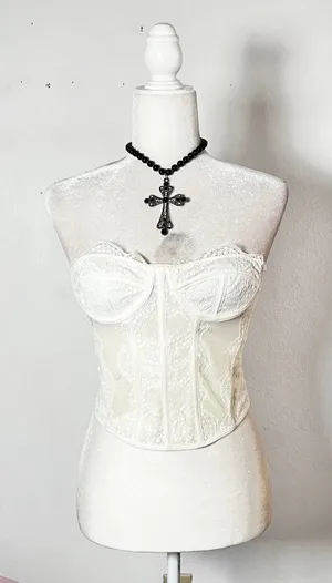 White Lace Corset Bustier Coachella Festival Bridal‎ White Small thumbnail 1