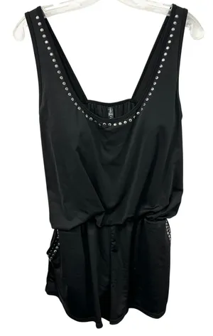 Two 2 Fly Large Romper Studded Black Sleeveless Pockets Goth Edgy Mini Biker 529 thumbnail 1