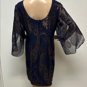 Leslie Fay Navy & Metallic Rose Gold Short Dress with split sleeves size 10 thumbnail 9
