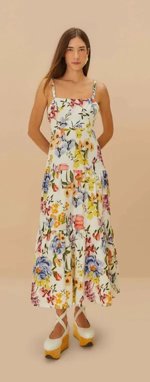 Farm Rio Off-White Greek Garden Lenzing™ Ecovero Euroflax Maxi Dress, Small,$260 thumbnail 1