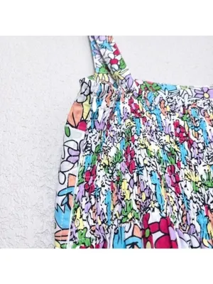 S/W/F Apron Maxi Dress S Lush Floss Multicolor Floral Square Neck Boho Tropical thumbnail 10