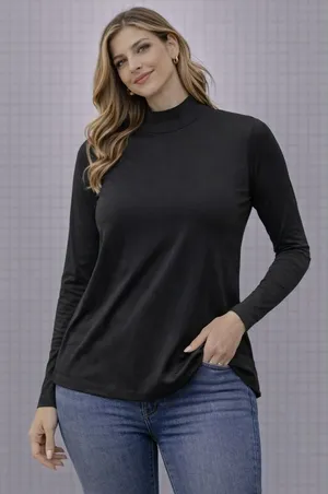 Athleta Black Ribbed Mock Neck Long Sleeve‎ Top Size L thumbnail 1