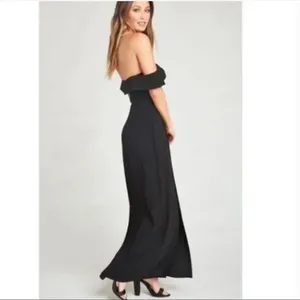Show me your mumu upton off shoulder solid black high slit‎ maxi dress xxs thumbnail 2