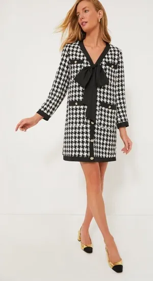 Pomander Place Black White Tweed Bow Mini Dress 2X NWT thumbnail 1