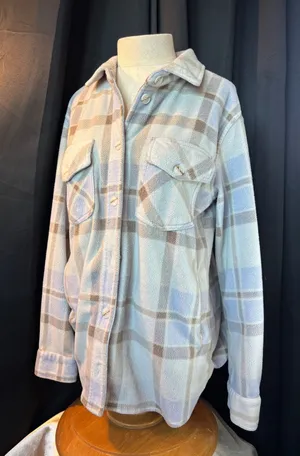 Plaid Fleece Shacket Light Purple Lavender Button Front Shirt Jacket Medium thumbnail 1