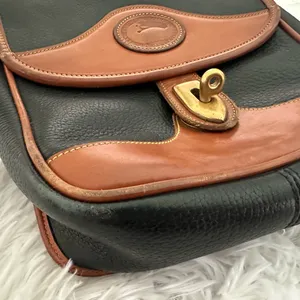 Dooney & Bourke Vintage Black Pebbled Leather Tan Trim Crossbody Bag‎ thumbnail 5