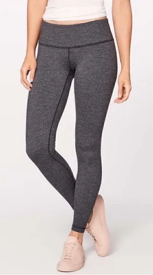 Lululemon Wunder Under Pant Coal Mini Check Pique Texture Knit Leggings Size 2 thumbnail 1