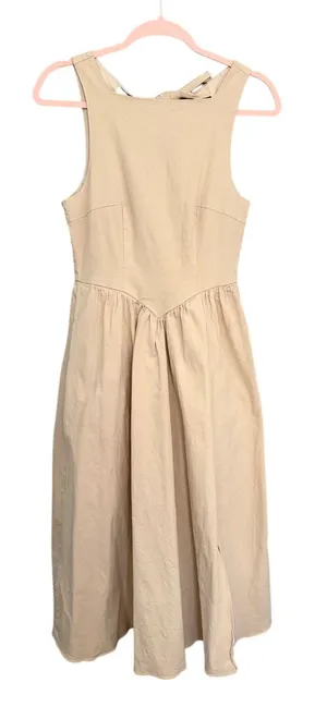 ASTR the Label Sand Beige Bow Back Apron Gathered Skirt Cottagecore Midi Dress M thumbnail 1