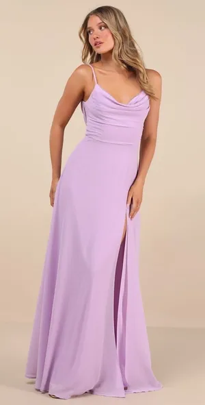 NWT Lulus Notorious Poise Lavender Sleeveless Cowl Neck Maxi Dress Bridesmaid S thumbnail 1
