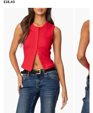 Edikted red “Basel front button up tank” sweater cardigan thumbnail 2