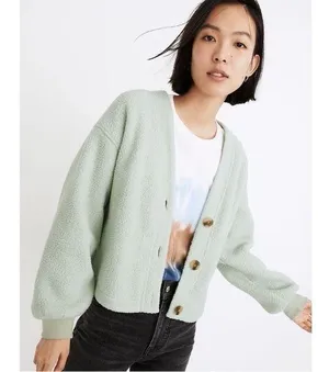 Madewell (RE)sourced Fleece Crop Cardigan Mint Green thumbnail 1