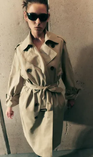 Zara coat jacket overcoat trench duster long double breasted beige tan casual thumbnail 4
