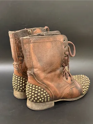 STEVE MADDEN “Tarnney” Distressed Brown Leather Studded Moto Boots Size 7.5M thumbnail 7
