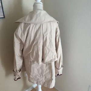 FREE PEOPLE‎ Tan Highlands Double-Breasted Cotton Peacoat Oversized Size Small thumbnail 6