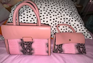 Pink faux leather snake print purse duo thumbnail 1