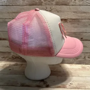 Bow Trucker Hat Pink White Coquette Blingy Mesh One-Size Snap Back Girly Cap thumbnail 2