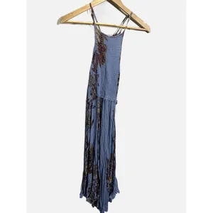 Free People Midi Dress Womens‎ Small Blue Floral Smocked Boho Summer thumbnail 2
