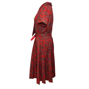 VTG 70s Red Paisley Dagger Collar Midi Dress with Matching Belt M Whimsygoth thumbnail 10