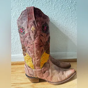 Corral Vintage Distressed Women's Daisy Overlay Cowgirl Boot Snip Toe Size 6 1/2 thumbnail 8