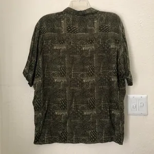 Green khaki vintage Hawaiian streetwear boho button up short sleeve thumbnail 2