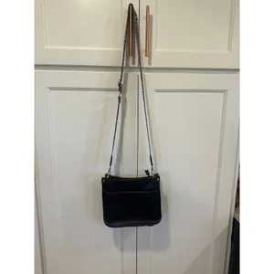 Chic Black Crossbody Bag with Leopard Print Guitar Strap Gold Hardware purse thumbnail 8