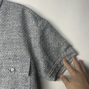 LOFT Womens Large Gray Tweed Cropped Jacket Short Sleeve Button Front thumbnail 6