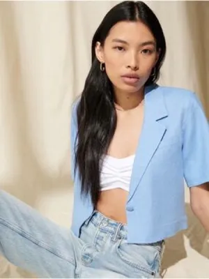 Abercrombie & Fitch Blue Cropped Blazer Jacket XXL Short Sleeve Preppy thumbnail 1