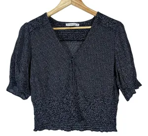 Abercrombie & Fitch Smocked Waist Polka Dot Puff Sleeve Blouse Navy Blue Size M thumbnail 1