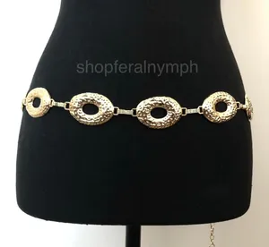 Vintage Y2K Boho Gold Hammered Open Oval Chain Belt, Up to 42.5 Inches, X7GA1146 thumbnail 1