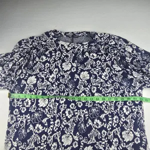 ZARA Floral Print Long‎ Sleeve Mini Dress Navy Blue White Puff Sleeve Large thumbnail 8