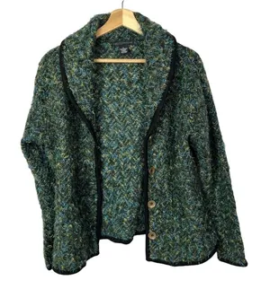 Sarah Spencer Petite‎ Green & Blue Knit Button Down Sweater Jacket PL Size L thumbnail 1