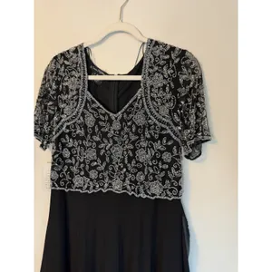 Pisarro Night Short Sleeve Long Beaded Gown Black Sz 10 NEW READ thumbnail 7