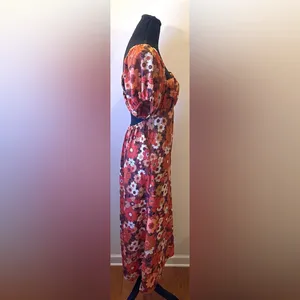 Max+Ash- Brown and Orange Puff Sleeve Maxi Sundress Size M thumbnail 2