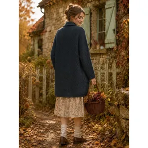 BOYNE VALLEY WEAVERS Wool Ireland Cable Knit Coat Jacket Gray Pockets Large thumbnail 7