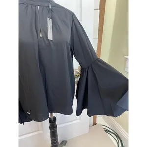 T Tahari Blouse Womens Size M Black Mock Neck Keyhole Large Bell Sleeve Chic thumbnail 8