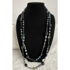 VTG Blk Onyx Baroque Freshwater Tahitian Pearls Crystal Necklace Heavy 52” 161gm thumbnail 4