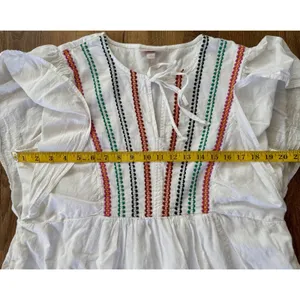 Knox Rose Women’s Dress XL White Multi Color Embroidered Boho Casual Pockets EUC thumbnail 5