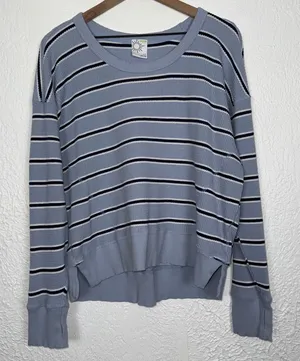 Aerie Offline Blue Striped Waffle Knit Thermal Top Size Small thumbnail 1