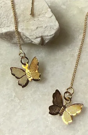 Gold Butterfly Threader Earrings - Women Jewelry thumbnail 1