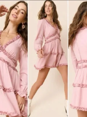 Francesca's Mi Ami Pink Lana Ruffle Coquette Babydoll Mini Dress thumbnail 4