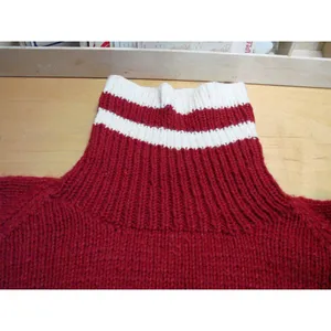 Handmade Hand Knit Pullover Sweater Turtleneck Size Med Crochet Warm Striped Vtg thumbnail 4